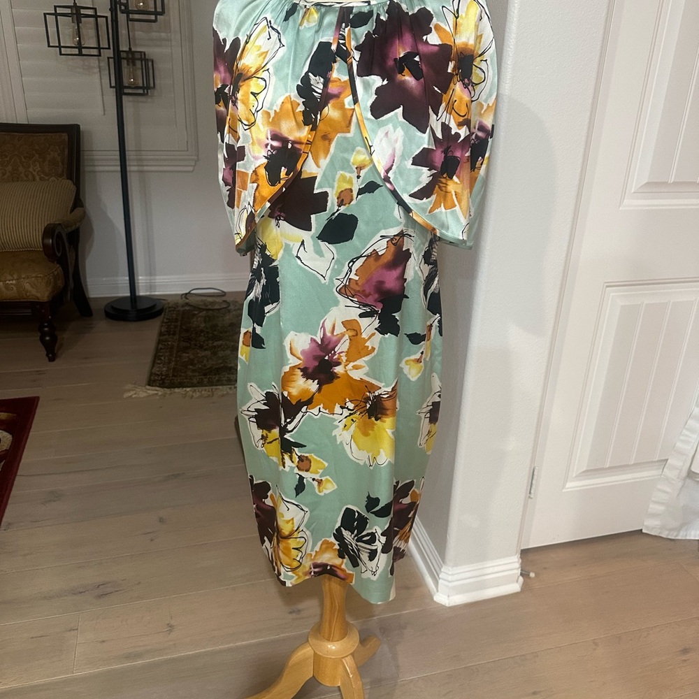 St. John Teal and Yellow Dress perfect for a wedding guest